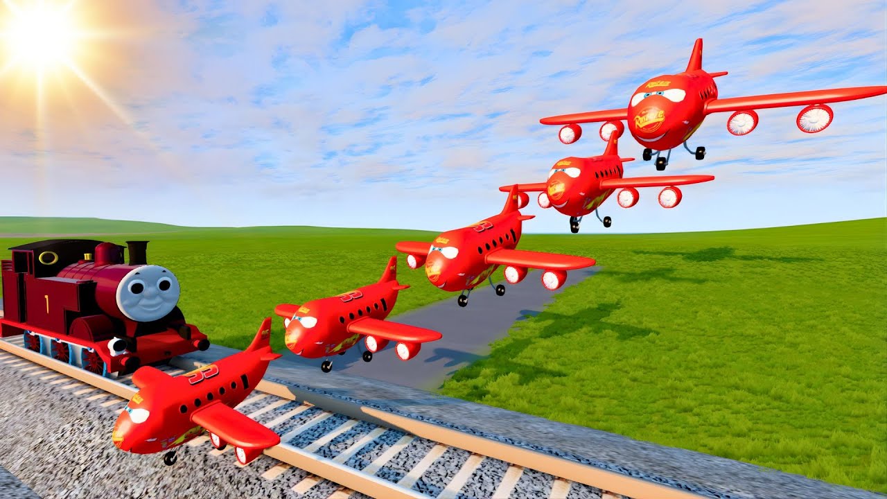 Big & Small Color Long Lightning Mcqueen Air Plane vs Trains | BeamNG.drive