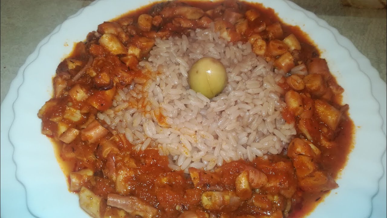 طريقة تحضير القرنيط (الأخطبوط)صلصة حمرا بالأرز