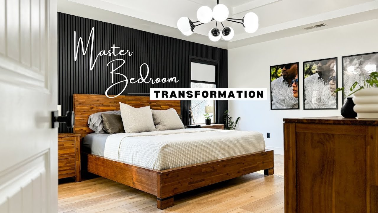 Master Bedroom Black Accent Wall | Complete Makeover with LVP Flooring Installation
