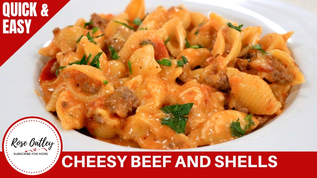 Cheesy Beef and Shells | Shells with Ground Beef Recipe
