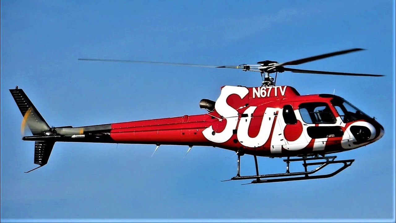 Two AS350 / H125 Supreme Clothing Start-Up, Takeoff & Landing Commercial Helicopter N67TV & N211FN