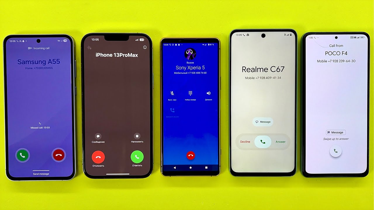 Sony Xperia 5iii calling POCO F4 Vs Realme C67,Samsung A55 Vs iPhone 13ProMax Incoming Outgoing Call