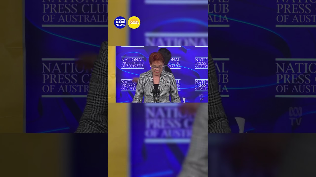 Banner disrupts Hanson's Press Club Speech | 9 News Australia
