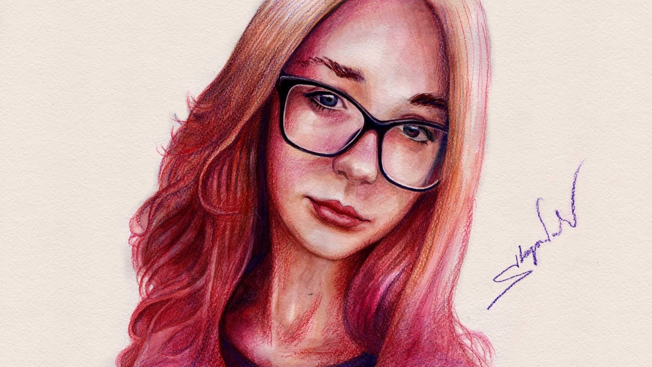 Drawing Beautiful Girl Portrait Time Lapse - Портрет Девушки акварель