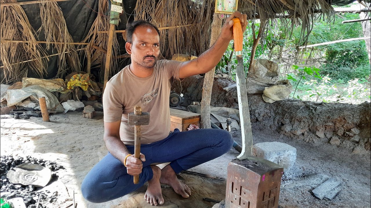 Incredible Skills Of Making Koyta. Street Side Worker Making Billhook.