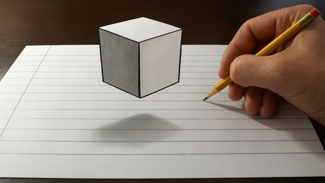 3D-трюковая графика на бумаге - Парящий куб