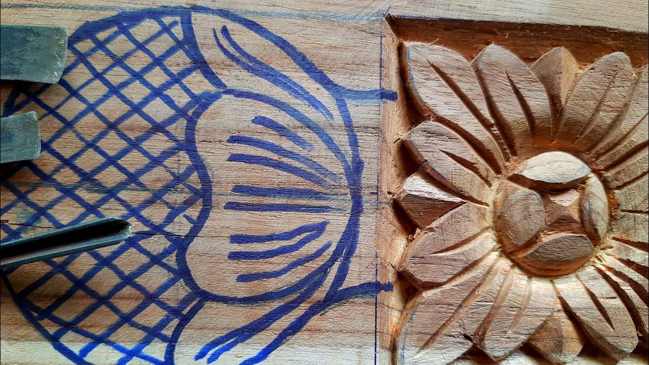 Wood carving-beginners tutorial |Square flower making wood|UP wood art|