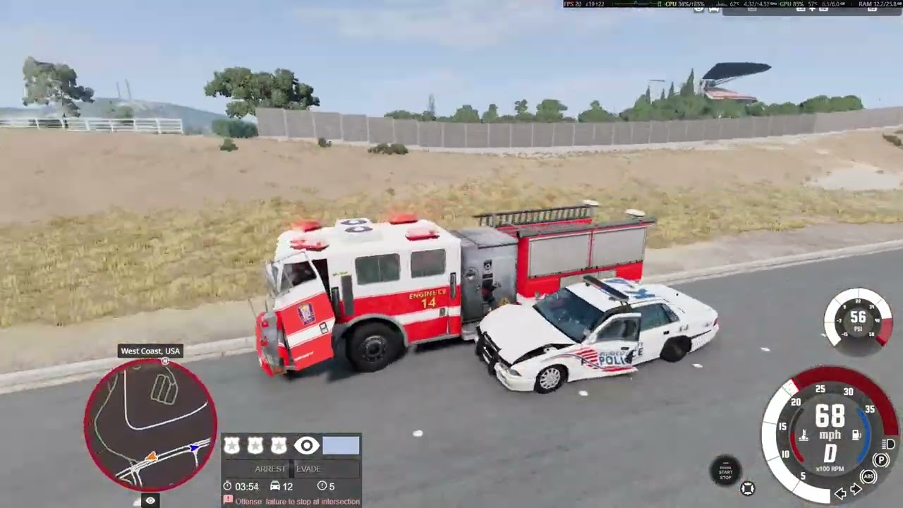 The Highway Loop of Mayhem with fire truck #gaming #beamngcrashes #youtube #gta5 #policechase #viral