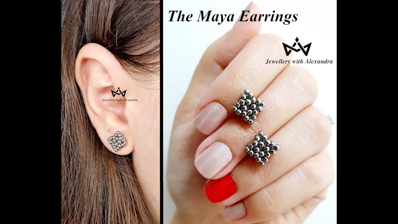 The Maya Earrings ⛋ How To Make Tiny Square/ Diamond Shaped Stud Earrings With Seed Beads ⛋