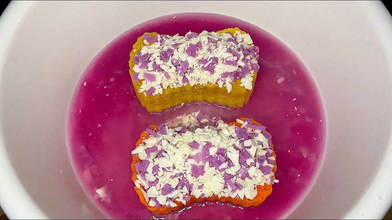 ASMR 💜 CHOPPED BAR SOAP 💜 4 SPONGES SQUEEZING 💜