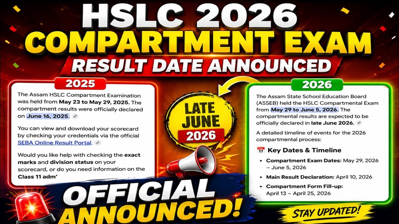 HSLC 2026 Compartment Exam Result Date Announced 😱 | SEBA/ASSEB Result Update | Official News