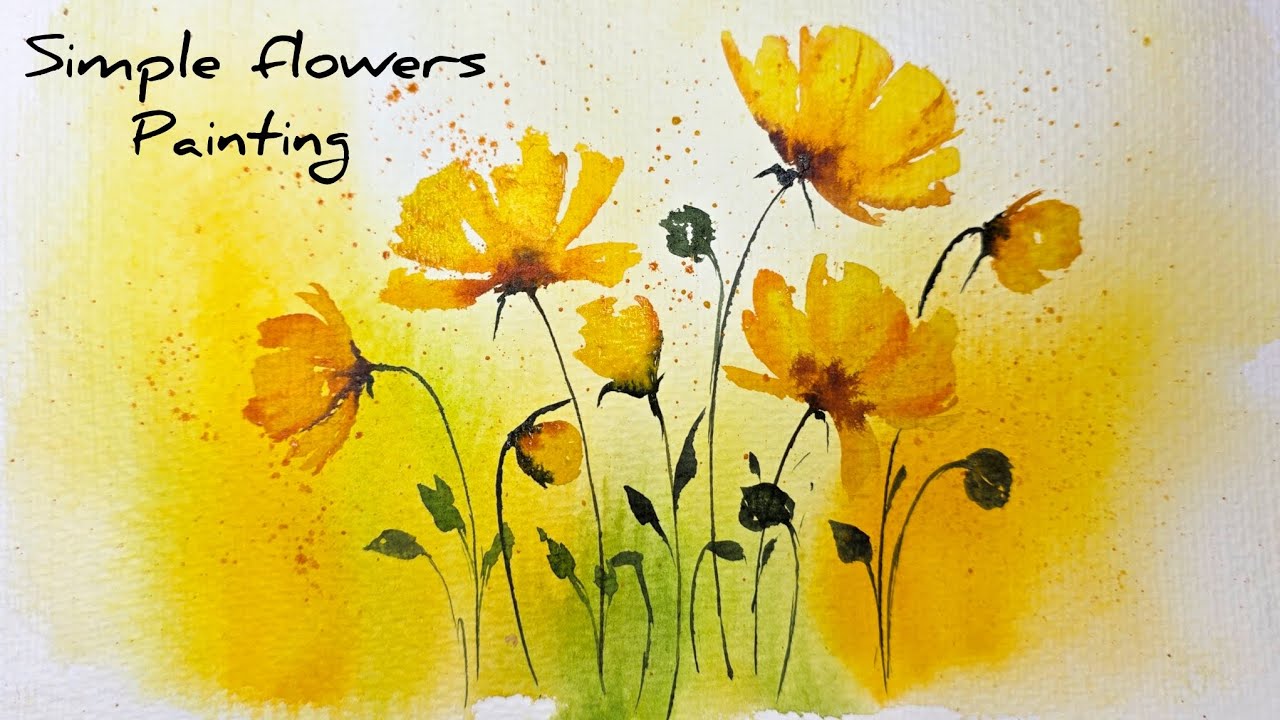 Simple flowers painting with soft background /watercolor for beginners 