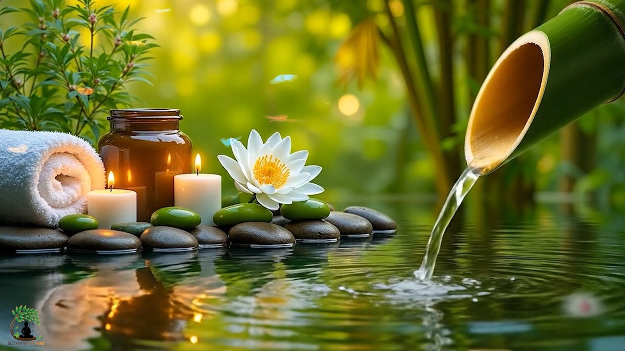 Soothing Spa Piano Music 🌿 Relaxing Sleep Music & Nature Sounds, Bamboo Fountain Calm Deep Relaxatio