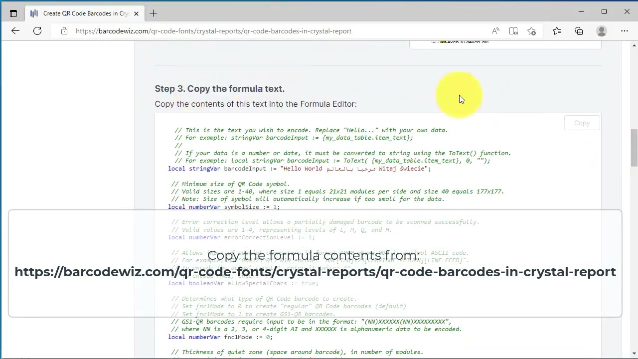 Create QR Code Barcodes in Crystal Reports using BarCodeWiz QR Code Fonts