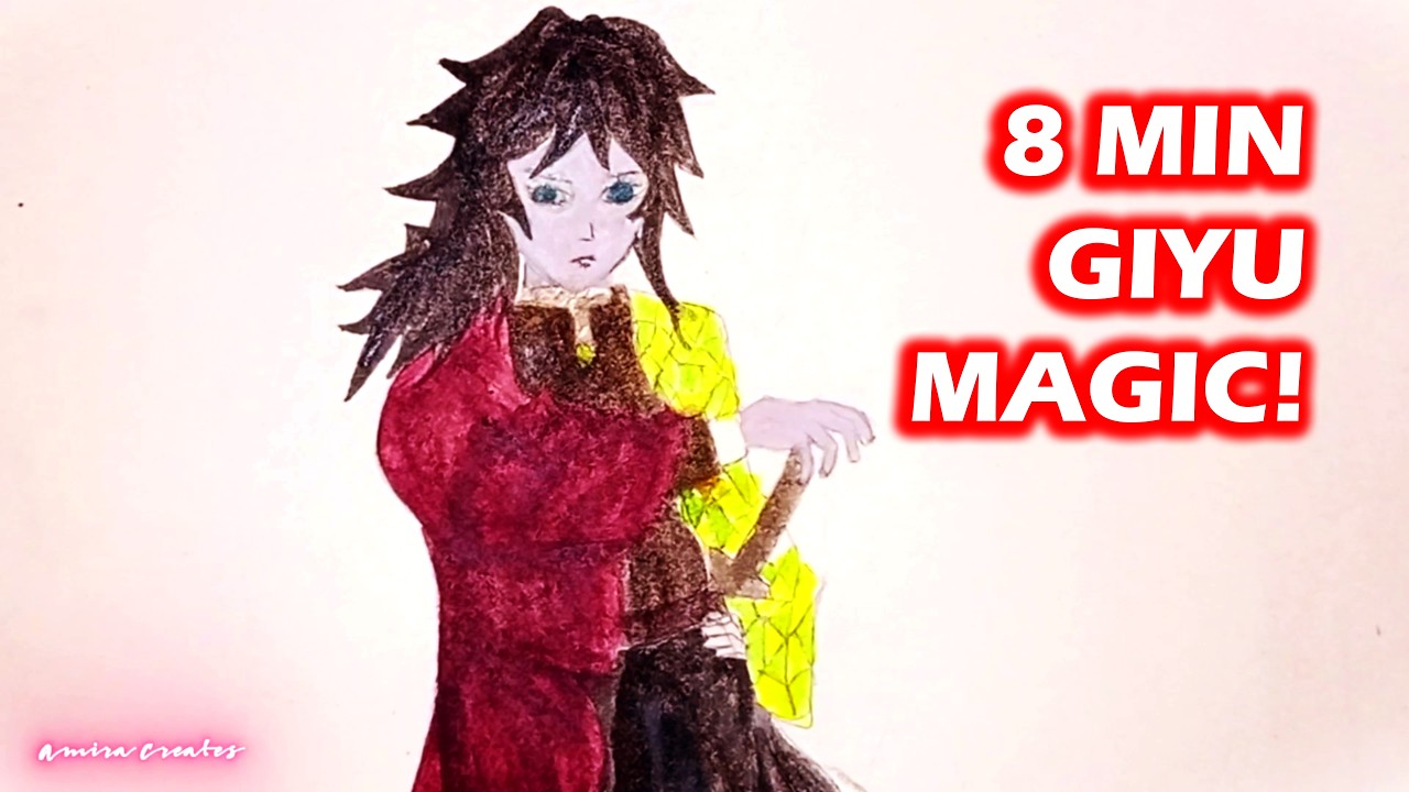Giyu Tomioka Drawing & Watercolor Painting 🎨 | Demon Slayer Art Speed Drawing | Amira Creates