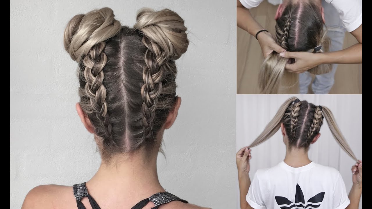 Space Buns - Double Bun - Upside down Dutch Braid into Messy Buns - DIY tutorial!