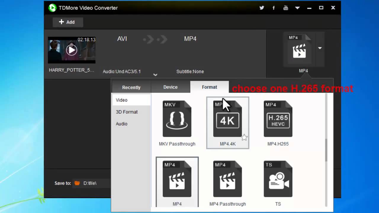 How to convert video to H.265 format video?