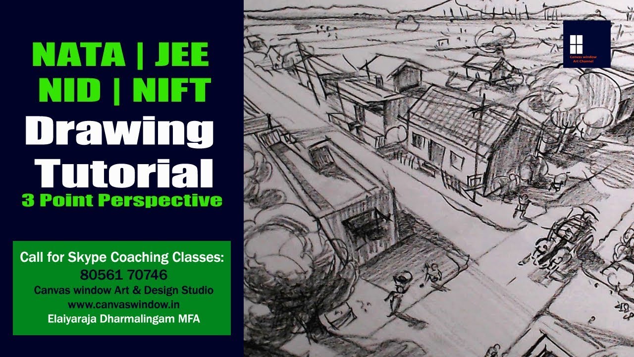3 Point Perspective - Birds Eye View | Village | NATA | JEE Drawing Tutorial