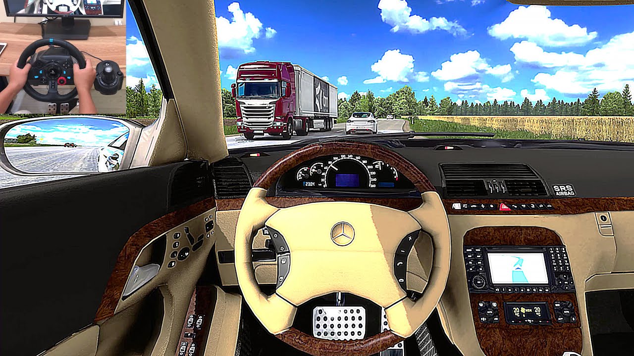 Driving the 2004 Mercedes-Benz S500 W220 in Euro Truck Simulator 2 with Steering Wheel Gameplay