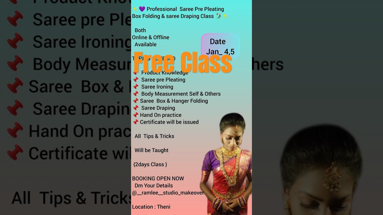 Free Class 🥻✨ saree Pre Pleating & box Folding #sareeprepleting #saree #sareedraping #classtheni