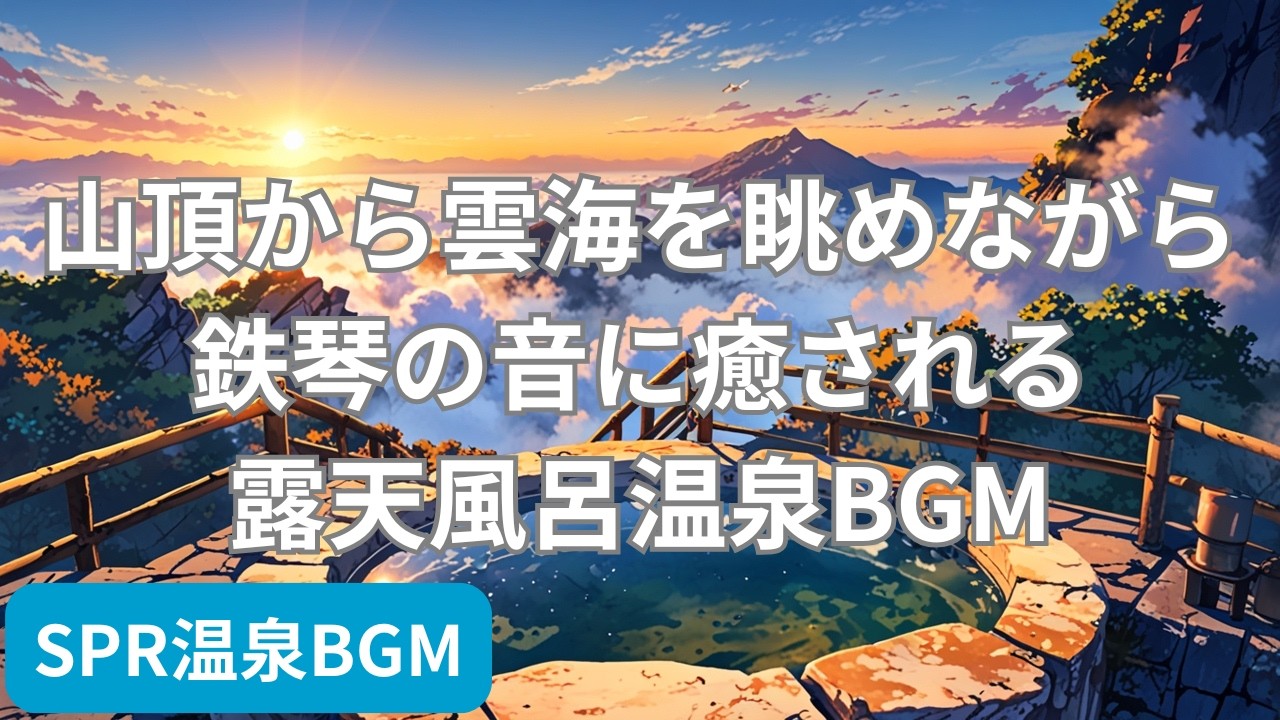 山頂から雲海を眺めながら鉄琴の音に癒される露天風呂温泉BGM Mountain Top Onsen Healing with Glockenspiel Above the Sea of Clouds