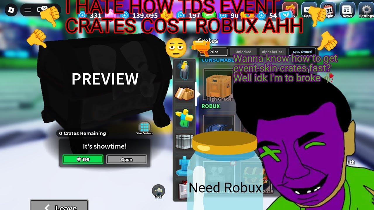 Event Skin crates costing robux is stupid... | Tower Defense Simulator 
