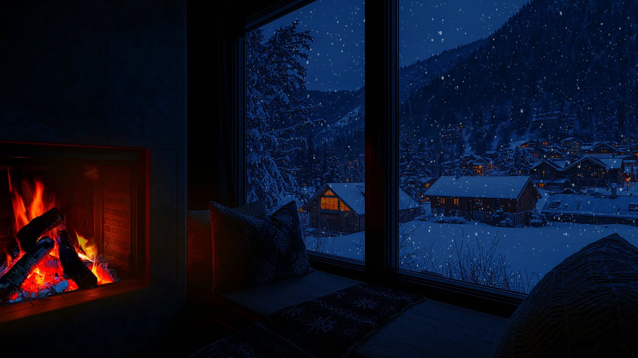 Sleep to Gentle Snowfall ❄️ Fireplace Sounds in Swiss Alps (10 Hours, 4K)