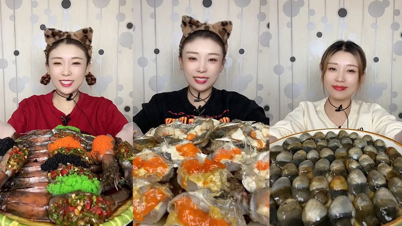【Mukbang】Fish roe stuffed shrimp + sauce-marinated crab + snail meat🦀🦐🐟🐚🍋🌶🧄#Seafood#asmr#yummy