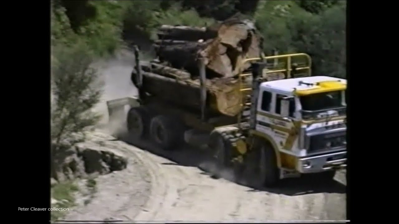 G J Sole, Heli logging, hauling out the Rimu logs early 1990s New Zealand.