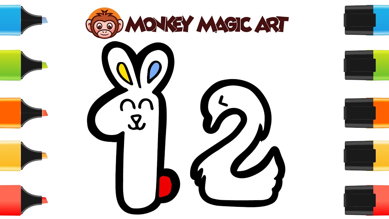 How to Draw a Cute Animal numbers 1 and 2 | Step by Step Easy
