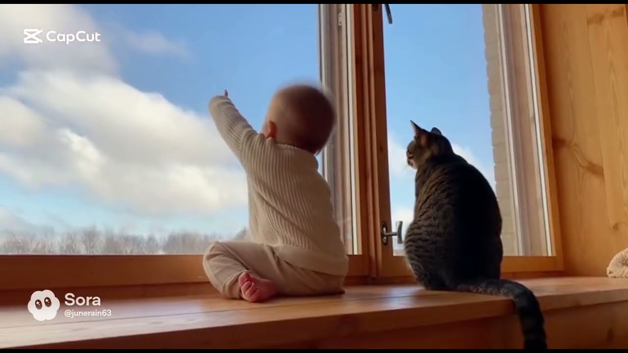 赤ちゃんと猫が窓辺で過ごした、静かな一日