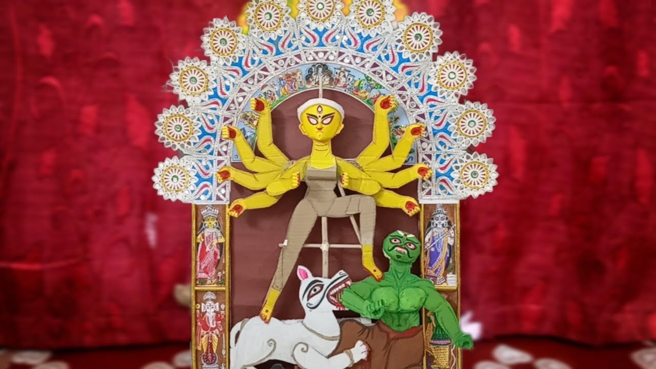 Durga murti making |maa durga idol |cardboard से मिट्टी जैसी 3d मूर्ती बनाऐं।part २।naveenartsvlog|