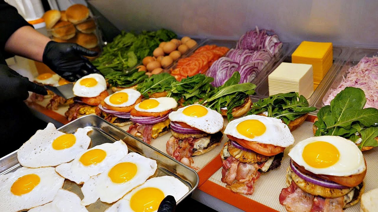1000 продаж в день? Домашний бургер с большим количеством сыра и яиц / korean street food