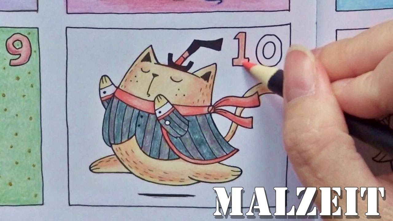 🎄 Speed Coloring / Malzeit: Der tanzende Kater 🎩🐱10 von 12 | A Million Christmas Cats (John Bigwood)
