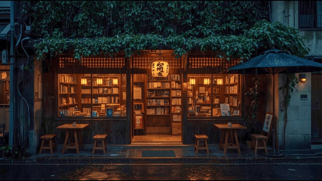 Japan Rain Sounds for Sleep | Peaceful Café Street