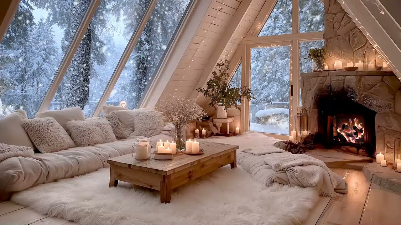❄️ Cozy Fireplace Piano Sounds | Winter Snow Outside | Deep Focus Music for Relax & Meditate ASMR