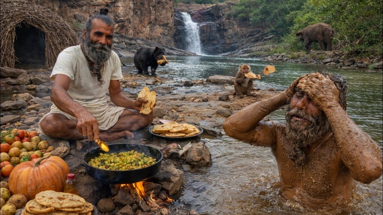 Chitrakoot जंगल किनारे सिद्ध संत के चमत्कारी टिक्कड़ पहाड़ी सेमी आलू सब्जी का सात्विक भोजन प्रसादी 
