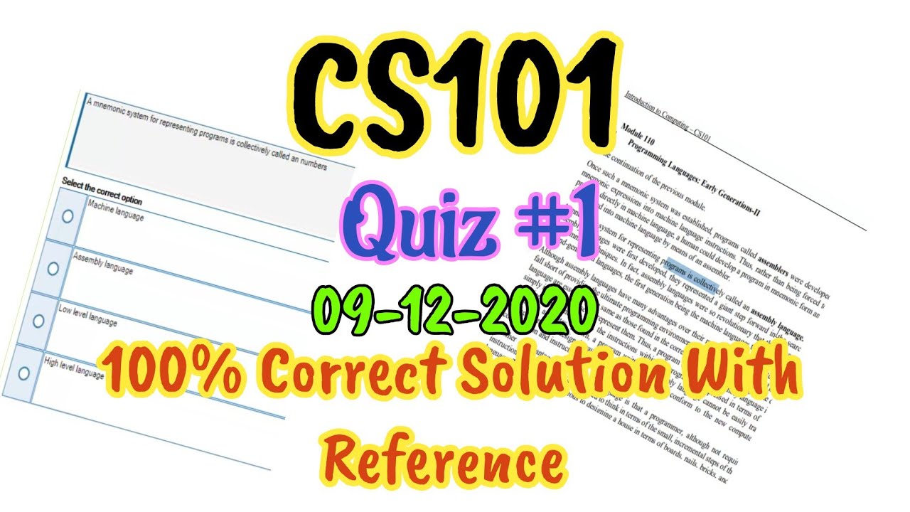Cs101 Quiz 1 Solution 2020 With Reference