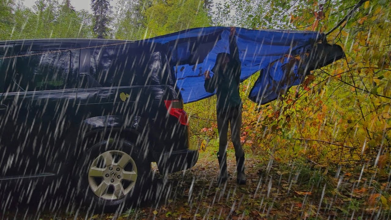 автокемпинг под дождём + приготовление макарон с сыром на гриле