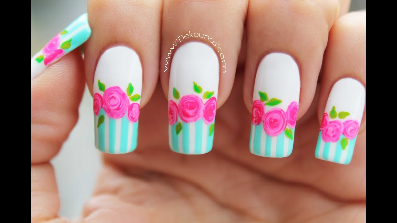 Decoración de uñas rosas vintage - Vintage roses nail art