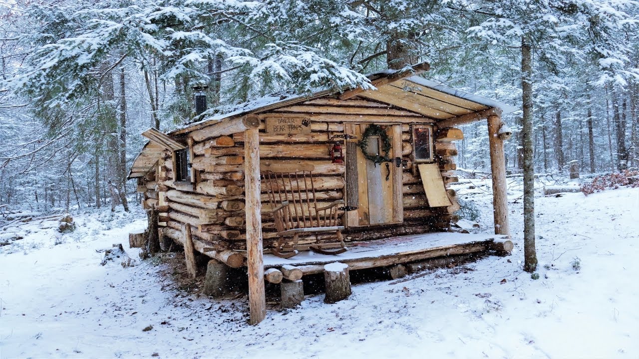 Winter Wonderland. A Relaxing Snow Storm At The Log Cabin.