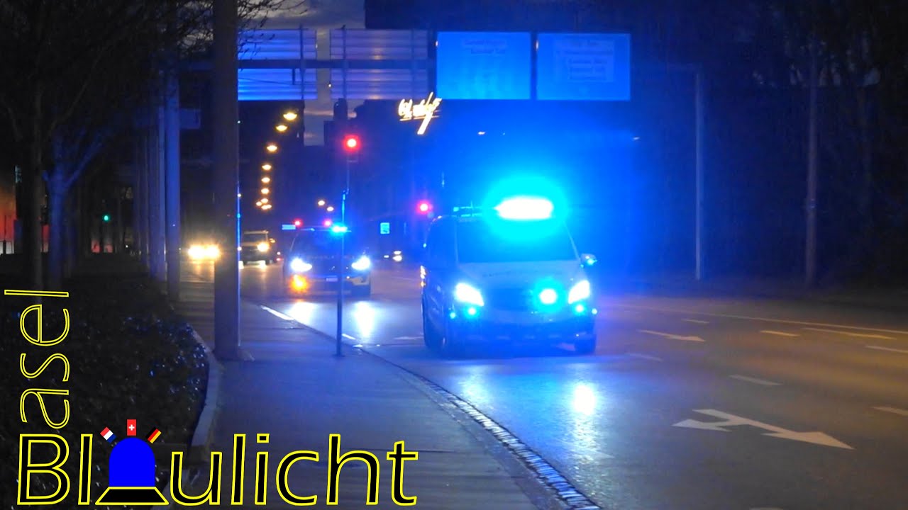 Betriebsfeuerwehr SBB, ELW, Doppel-RTW & NEF Sanität, BF & Kantonspolizei Basel-Stadt auf Alarmfahrt