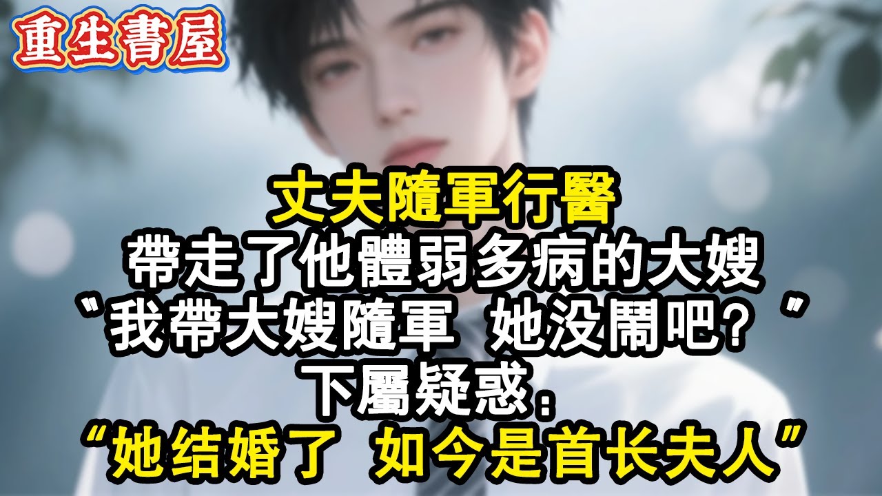 【重生爽文】丈夫随军行医带走了他体弱多病的大嫂「我帶大嫂隨軍，她沒鬧吧？」下屬疑惑：「她結婚了，如今是首長夫人」#小說 #重生 #完结文 #爽文 #情感 #重生小說 #完結 #一口气看完 #睡前故事