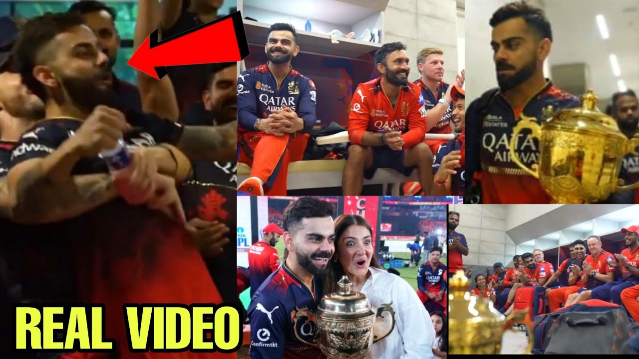 Празднование в раздевалке RCB после победы. Празднование в раздевалке RCB.