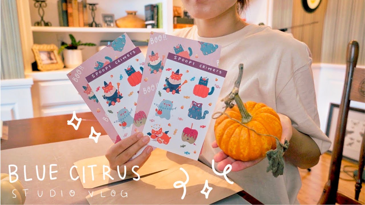 How I make Sticker Sheets and Prints (and banana bread!!) | Studio Vlog Halloween Edition 🎃 😈✨
