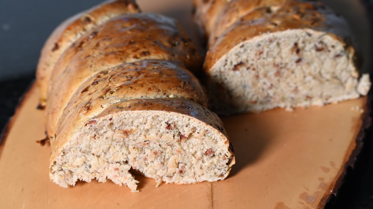 Klassiker: Speckzopf, heute mit pflanzlichem Speck. Vegetarische Alternative