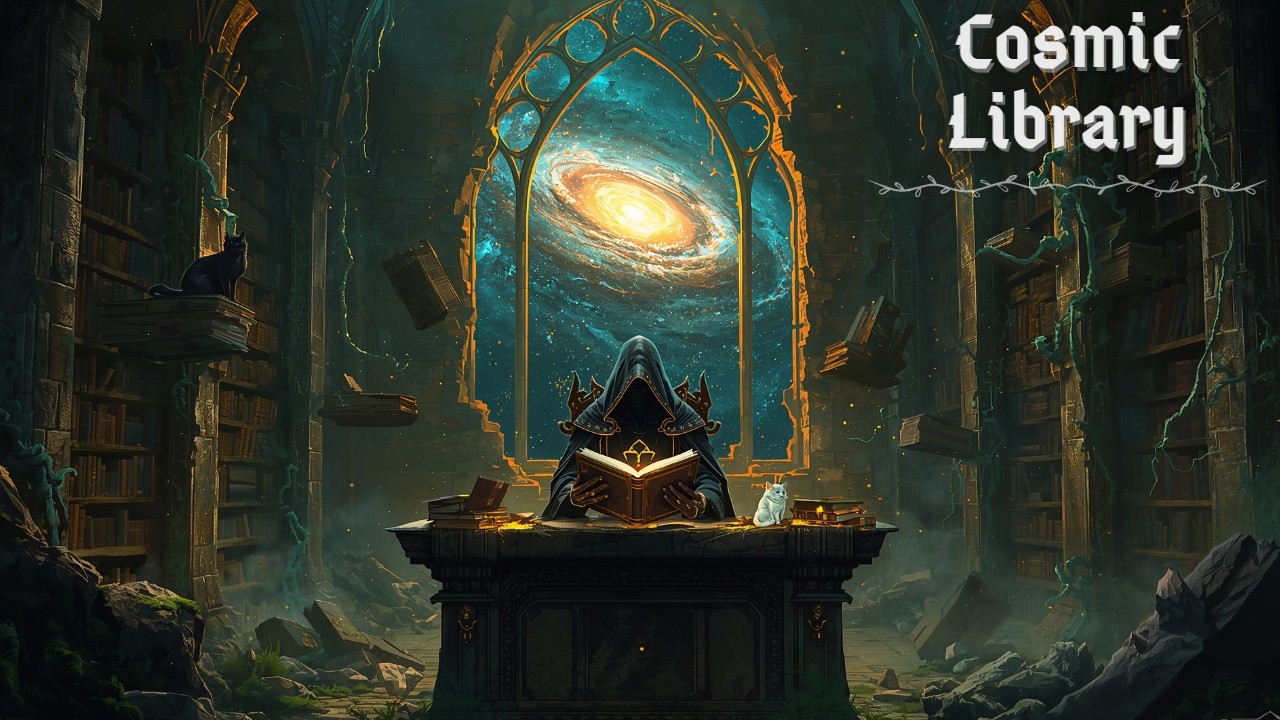 Midnight Reading in the Cosmic Archive 📚 Ancient Library Ambience for Study