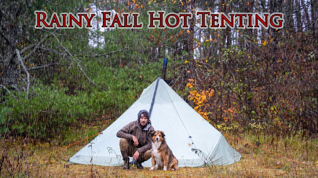 Rainy Fall Overnight Hot Tent Camp With My Dog