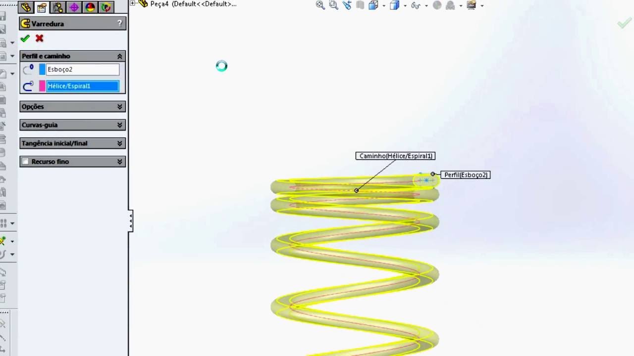 SOLIDWORKS COMO FAZER UMA MOLA COM PASSO VARIÁVEL