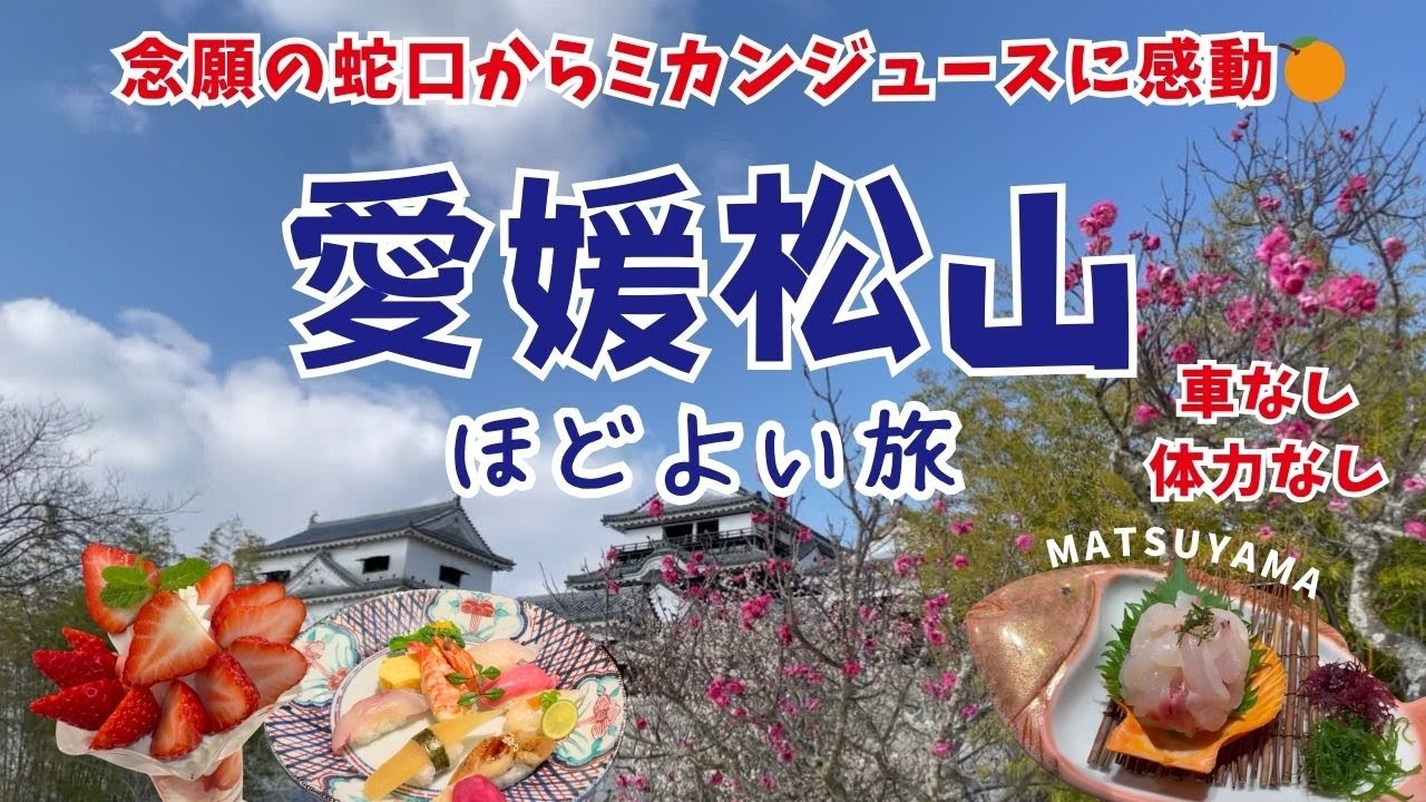 【愛媛松山観光vlog】 道後温泉から松山城まで車なしで巡る旅。念願の蛇口からミカンジュースに感動/みきゃんパーク、瀬戸内の海鮮・寿司・ラーメン・鯛めし、パフェ
